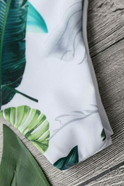Y2K Tropical Leaf Print Halter Bikini for Women - Coquette Aesthetic Swimwear