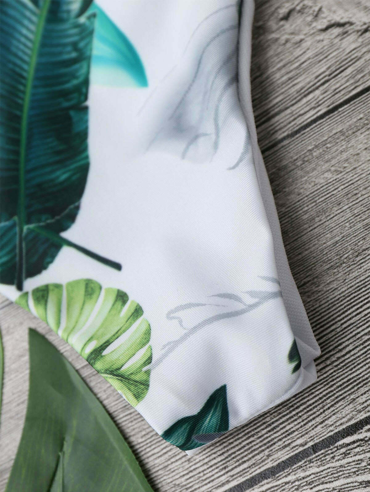 Y2K Tropical Leaf Print Halter Bikini for Women - Coquette Aesthetic Swimwear