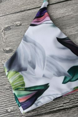 Y2K Tropical Leaf Print Halter Bikini for Women - Coquette Aesthetic Swimwear