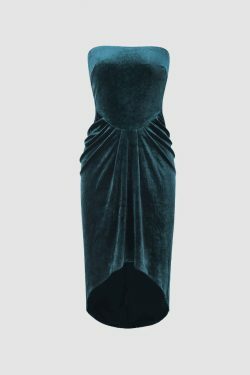 Y2K Velvet Ruched Mini Dress: Coquette Aesthetic Strapless Outfit for Women