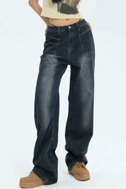 Y2K Vintage Gradient Wash Jeans - Coquette Aesthetic Street Fashion for Women