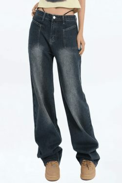 Y2K Vintage Gradient Wash Jeans - Coquette Aesthetic Street Fashion for Women