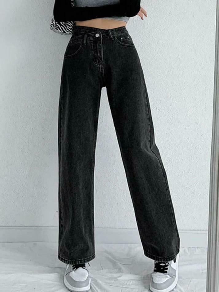 Y2K Vintage High Rise Boyfriend Jeans with Crossover Waist