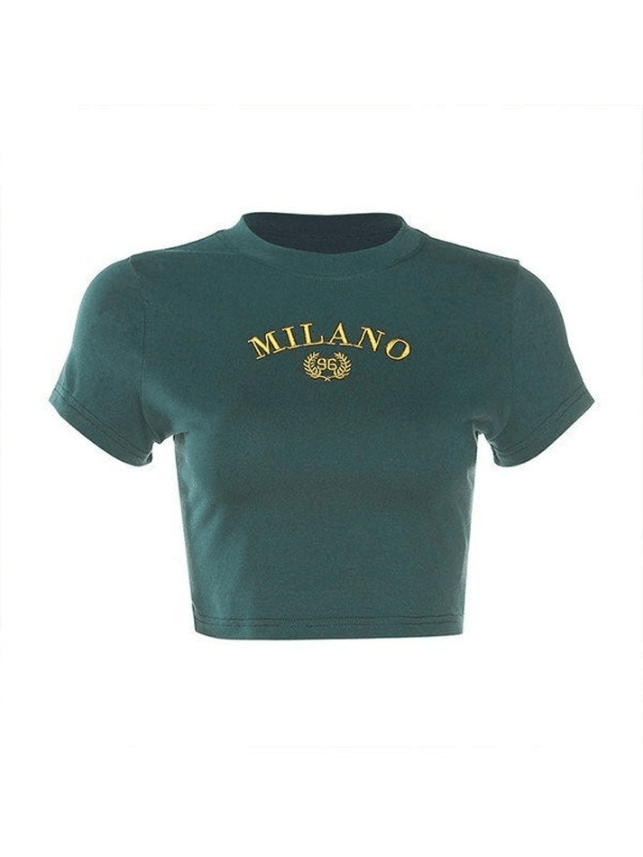 Y2K Vintage Logo Embroidery Crop Top - Coquette Aesthetic Grunge Style - Cute Pastel Goth Fashion