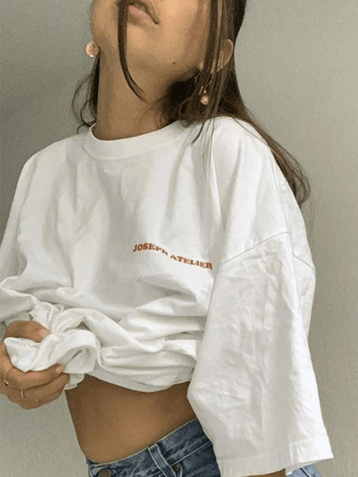 Y2K Vintage Logo Print Oversized Tee - Coquette Aesthetic Grunge Style Women's Fashion