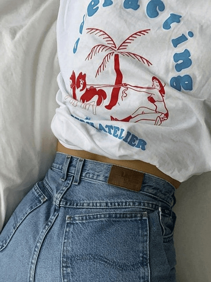 Y2K Vintage Logo Print Oversized Tee - Coquette Aesthetic Grunge Style Women's Fashion