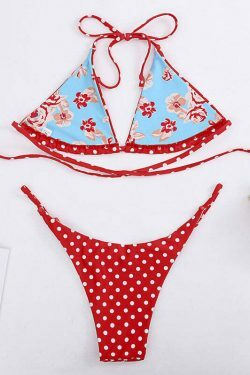 Y2K Vintage Red Bikini Set with Straps - Retro Swimwear for Women