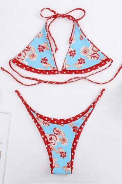 Y2K Vintage Red Bikini Set with Straps - Retro Swimwear for Women