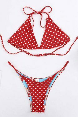 Y2K Vintage Red Bikini Set with Straps - Retro Swimwear for Women