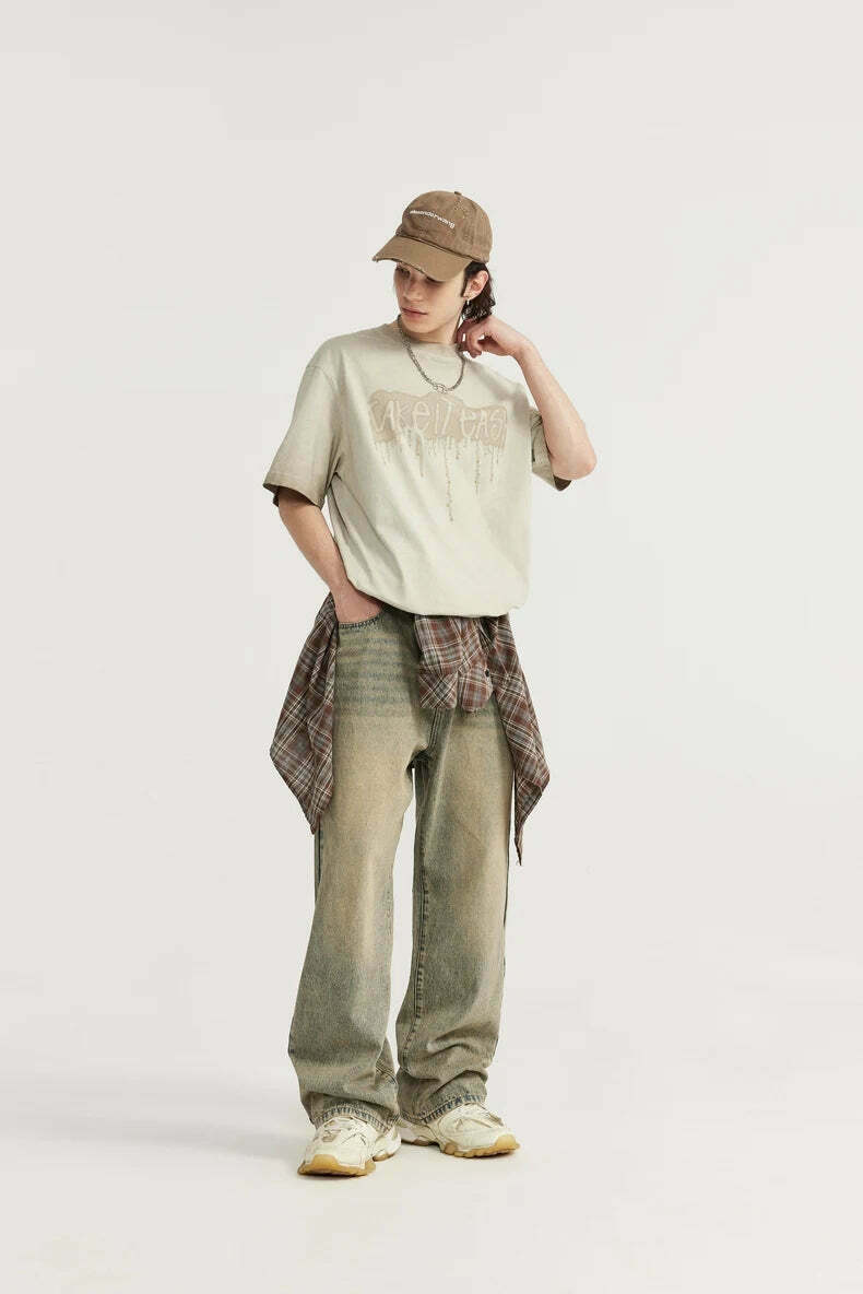 Y2K Vintage Wash Loose Fit Jeans - Coquette Aesthetic Grunge Style Cargo Skirt Women's Fashion