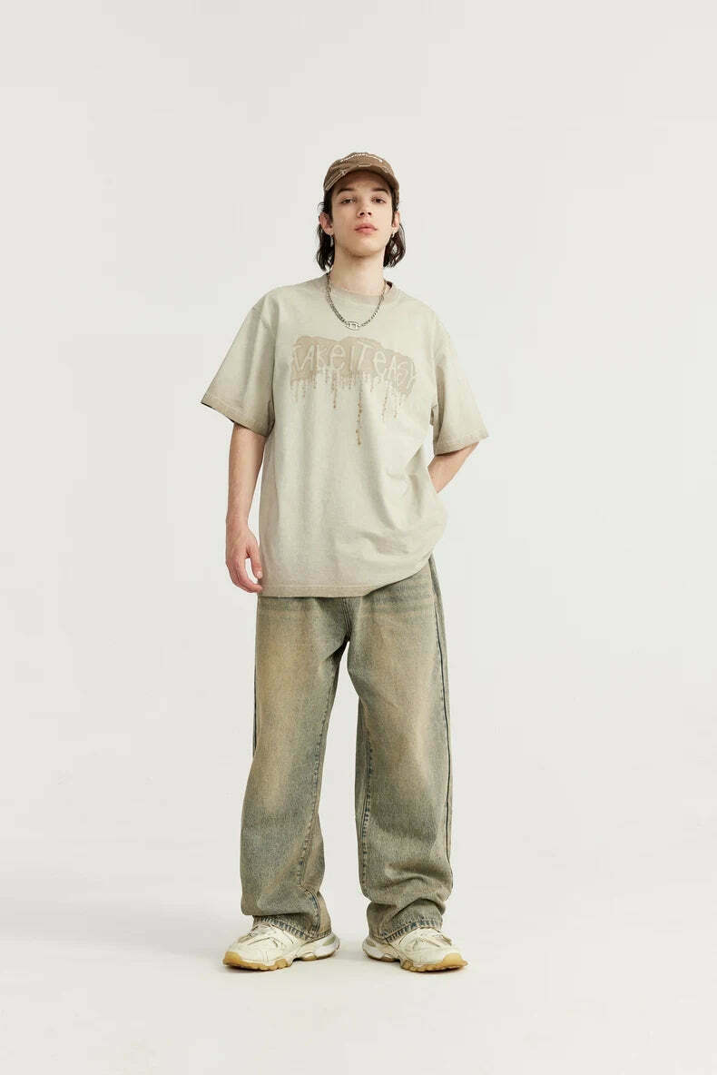 Y2K Vintage Wash Loose Fit Jeans - Coquette Aesthetic Grunge Style Cargo Skirt Women's Fashion