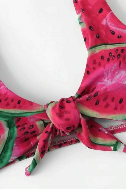 Y2K Watermelon Front Knot Bikini - Coquette Aesthetic Grunge Style Cute Tops & Cargo Skirt