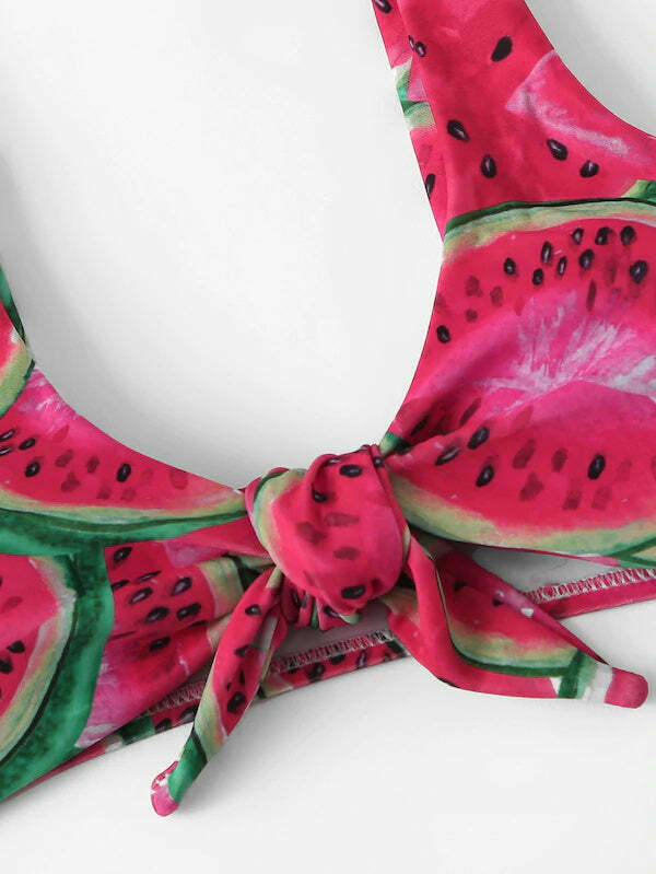Y2K Watermelon Front Knot Bikini - Coquette Aesthetic Grunge Style Cute Tops & Cargo Skirt