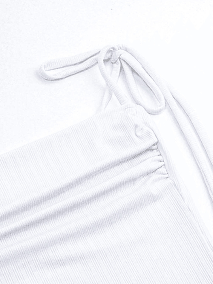 Y2K White Lace-Up Ribbed Crop Cami: Coquette Aesthetic Grunge Style Cute Top for Women