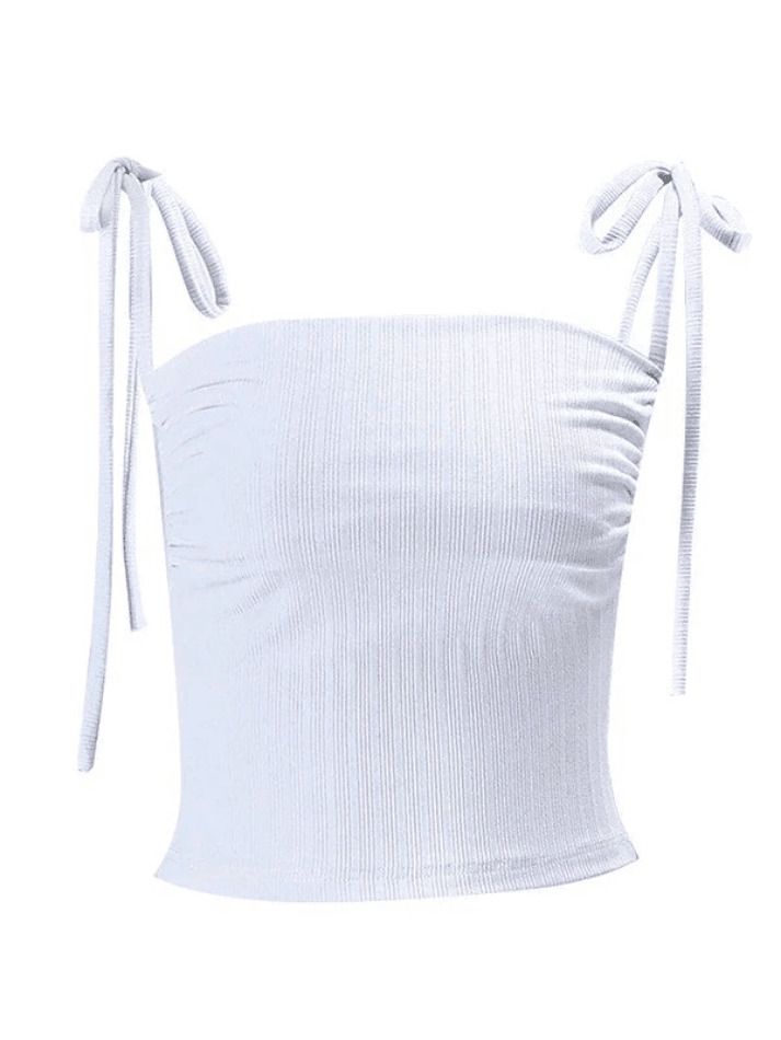 Y2K White Lace-Up Ribbed Crop Cami: Coquette Aesthetic Grunge Style Cute Top for Women