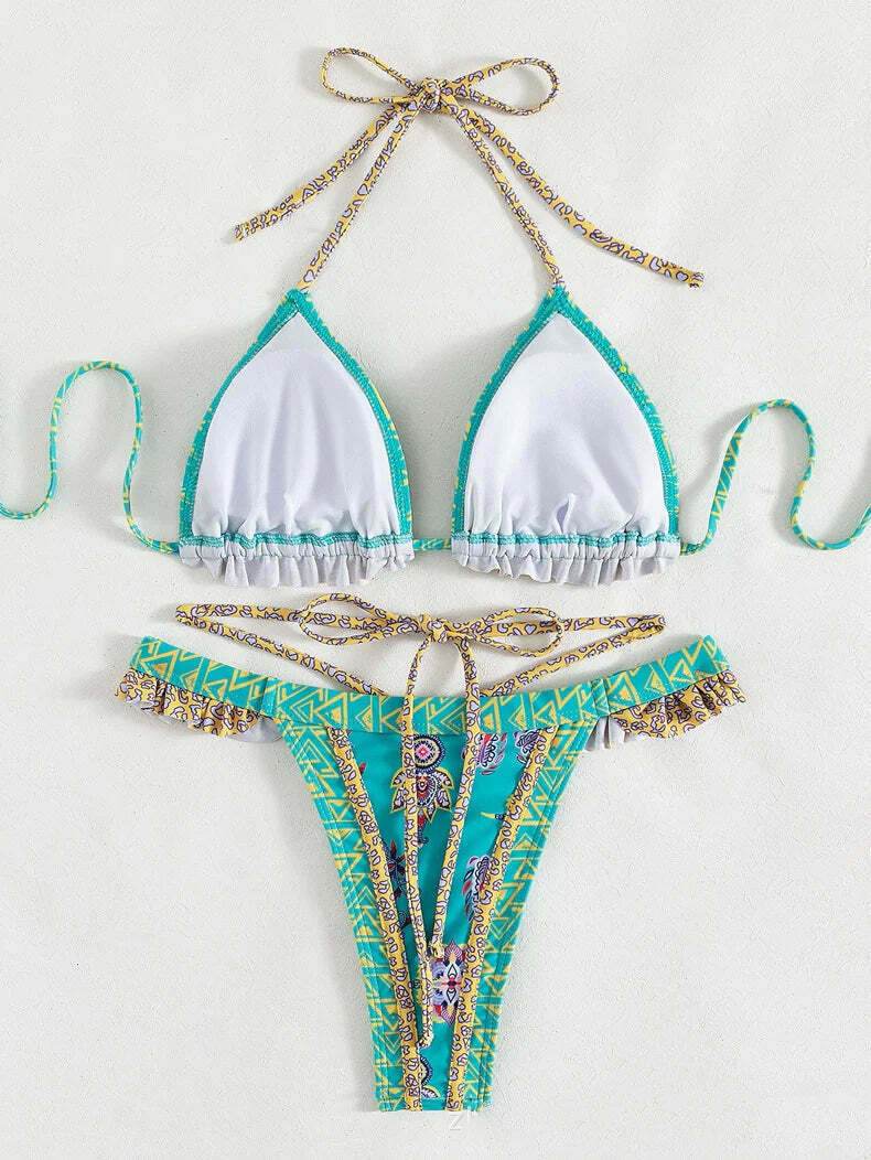 Yellow Strap Bikini: Y2K Fashion Halter Swimsuit - Coquette Aesthetic, Grunge Style, Cute Tops