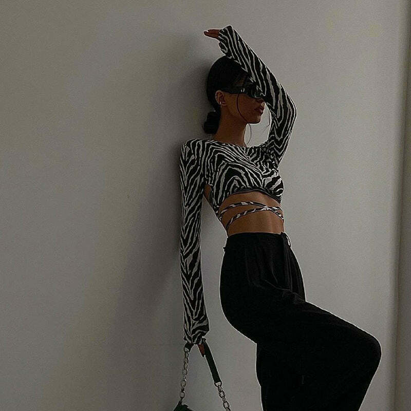 Zebra Print Backless Top: Y2K Fashion Statement with Coquette Aesthetic Twist