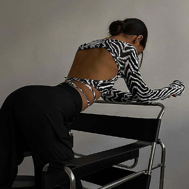 Zebra Print Backless Top: Y2K Fashion Statement with Coquette Aesthetic Twist