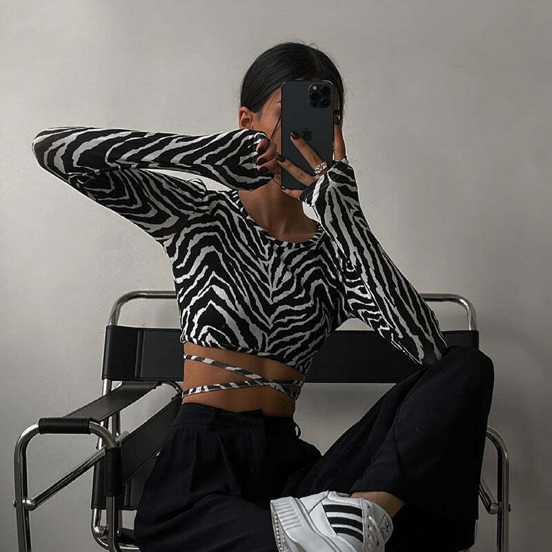 Zebra Print Backless Top: Y2K Fashion Statement with Coquette Aesthetic Twist