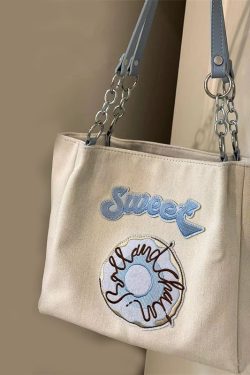 2025 Casual Embroidered Donut Tote Bag - Large Capacity Canvas Shoulder Handbag for School, Work, and Daily Commute