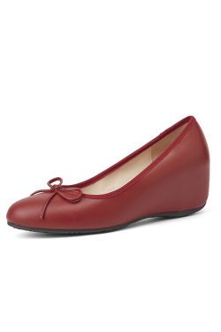 2025 New Spring Summer Women's Red Wedge Heels - First Layer Cowhide, Height-Increasing Shallow Mouth Design