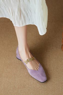 2025 New Women's Genuine Leather Square Toe Mary Jane Flats with Coin Chain - Comfortable Low Heel Versatile Shoes