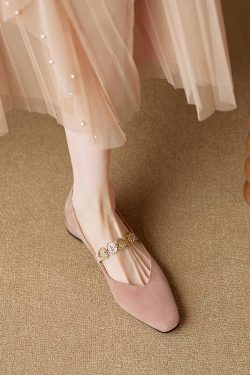 2025 New Women's Genuine Leather Square Toe Mary Jane Flats with Coin Chain - Comfortable Low Heel Versatile Shoes