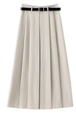 2025 Spring Apricot Pleated Midi Skirt for Women, High-End A-Line Design, Trendy Spring Fashion