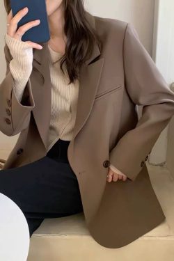 2025 Spring Oversized Black Blazer for Women, Casual Loose Fit Slimming Suit, Trendy High-End Jacket