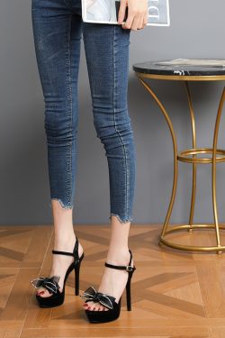 2025 Women's High Heels with Bowknot and One-Strap, Thin Heel, Waterproof Platform, Versatile Summer Footwear 12CM