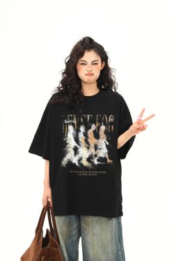 American Retro Blurry Portrait Print Short Sleeve T-Shirt for Men and Women - Summer Round Neck Pure Cotton Couple Tee