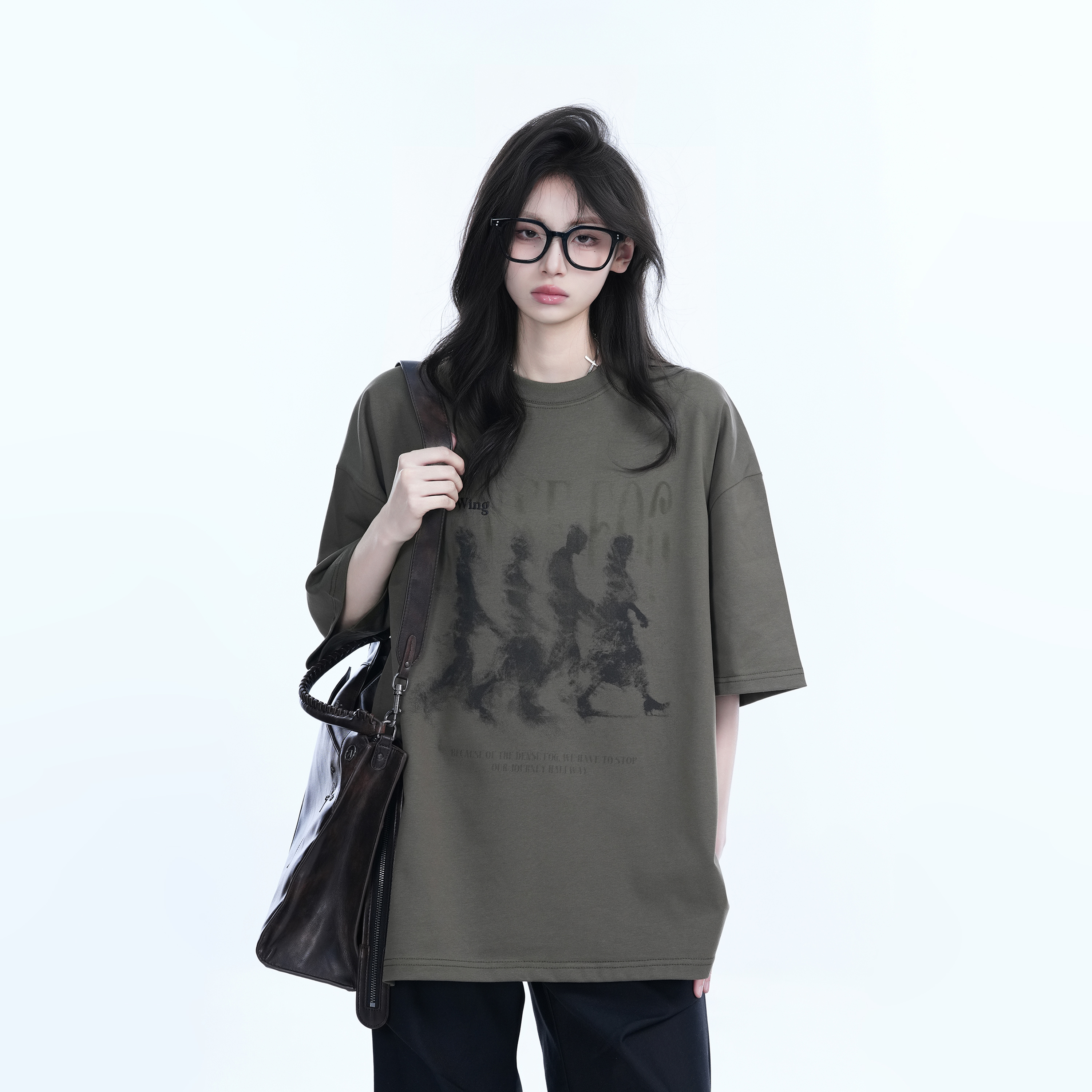 American Retro Character Black Short-Sleeve T-Shirt for Women - Summer Heavy Loose Round Neck Trendy Tee