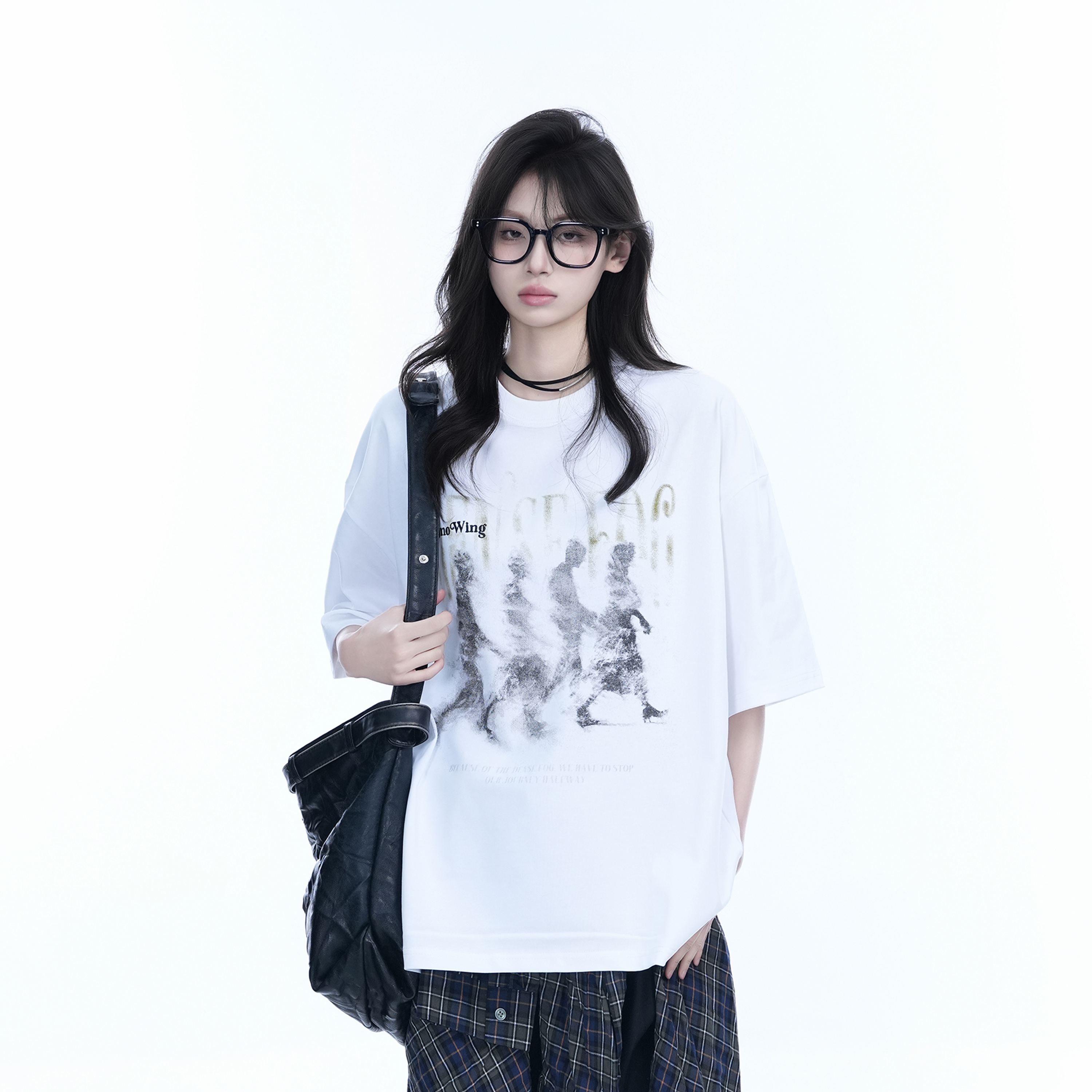 American Retro Character Black Short-Sleeve T-Shirt for Women - Summer Heavy Loose Round Neck Trendy Tee