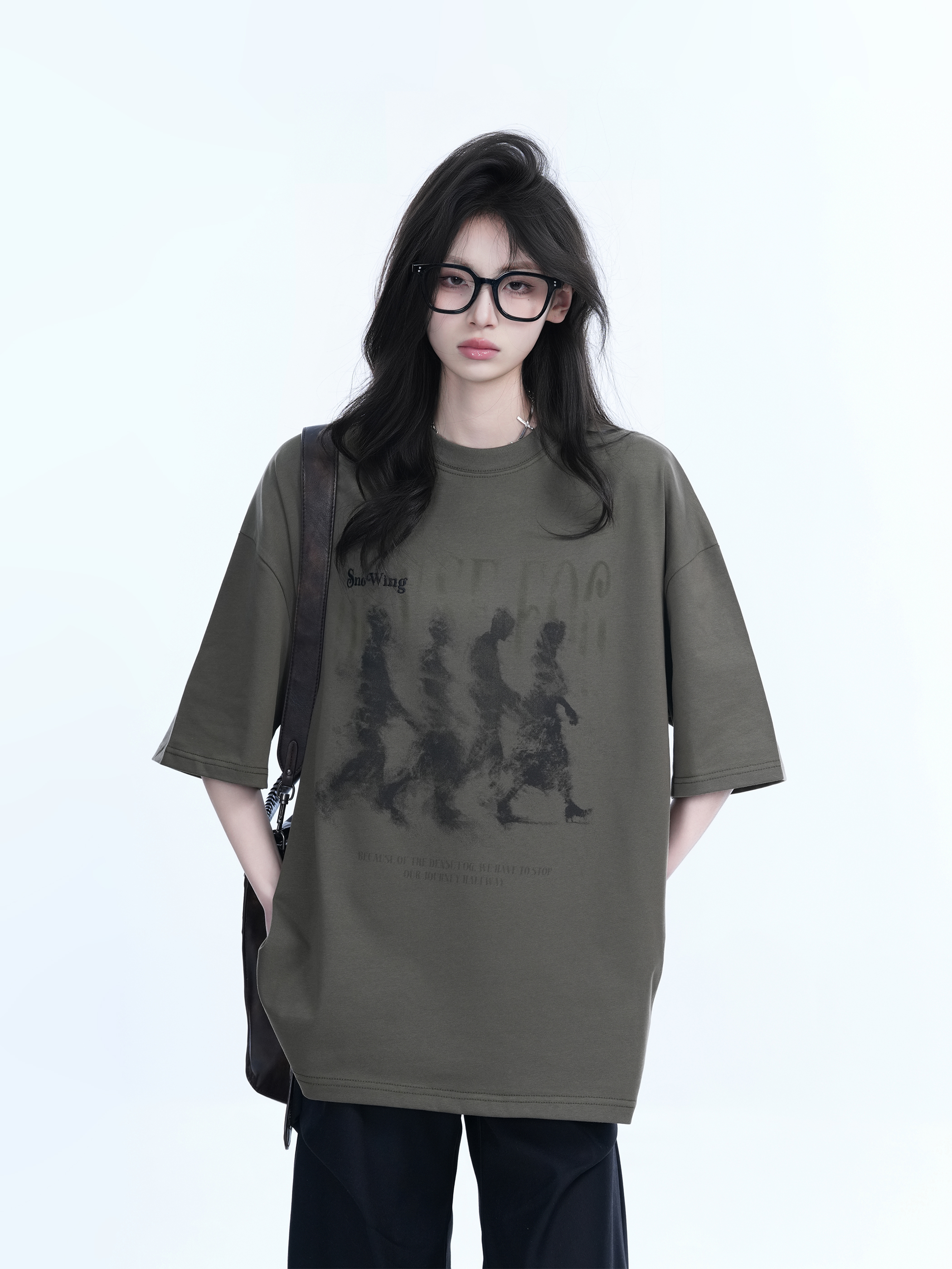 American Retro Character Black Short-Sleeve T-Shirt for Women - Summer Heavy Loose Round Neck Trendy Tee