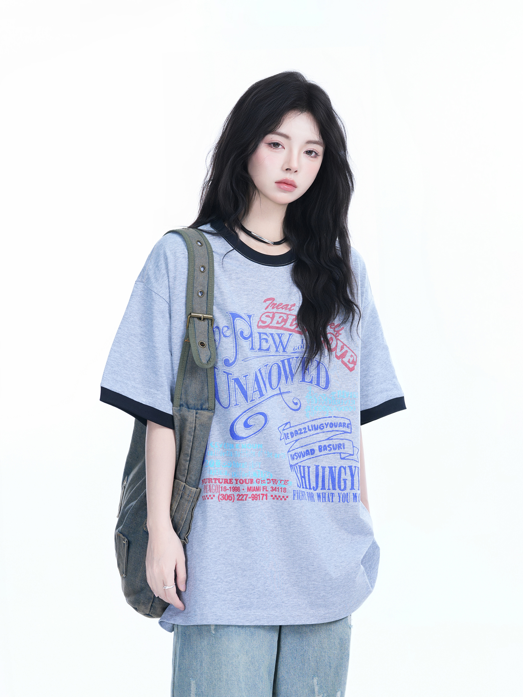 American Retro Color-Block Round Neck Short Sleeve T-Shirt for Women - Loose Fit Summer Style, Casual Couple Top