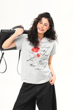 American Retro Design Boxy Shoulder T-Shirt for Women - Summer Slim-Fit Short Sleeve Top, Versatile 90s Style