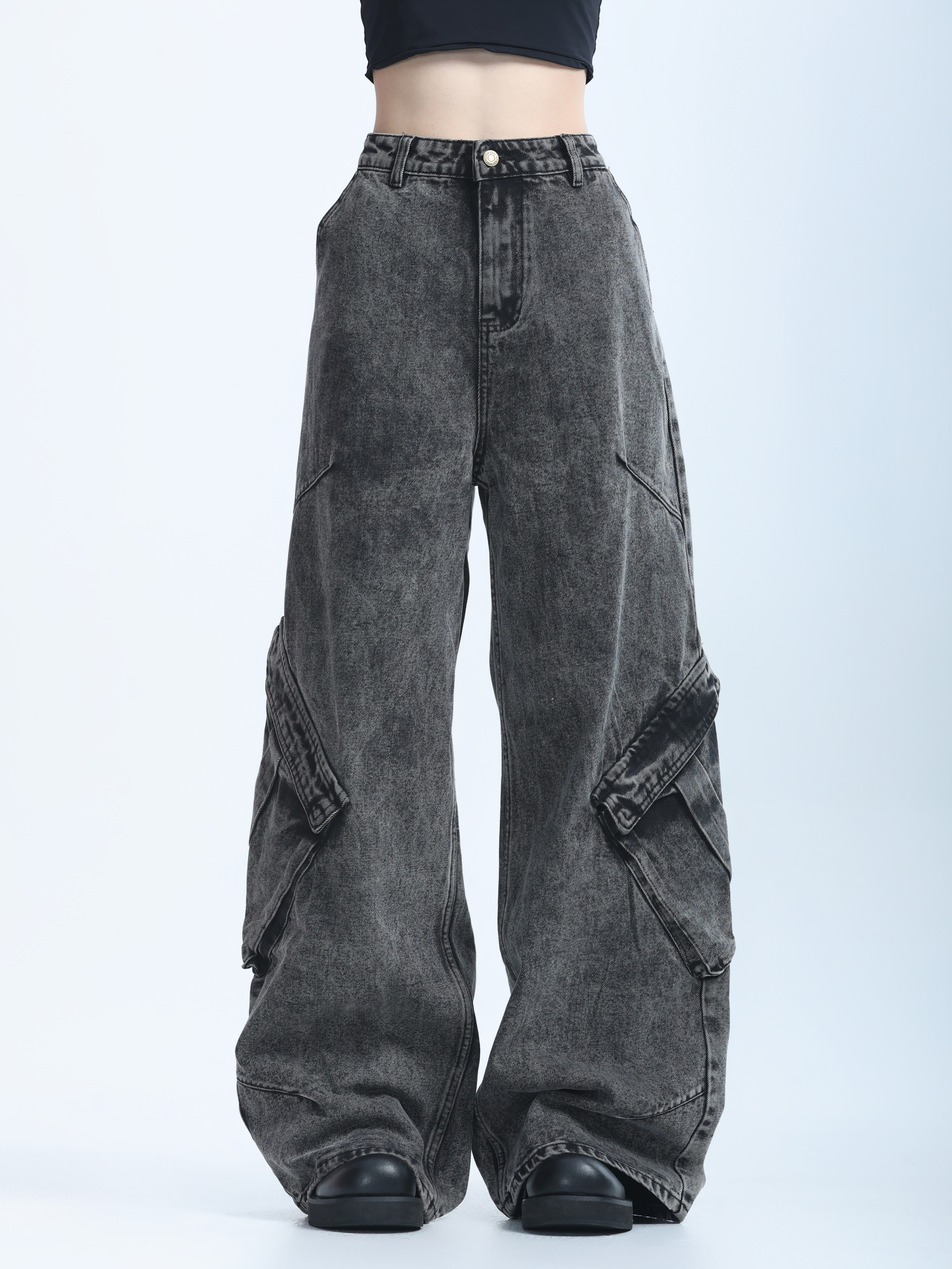 American Retro Distressed Denim Wide-Leg Pants for Women - Ultra-Loose, Floor-Length, Heavy-Duty, Slimming Style