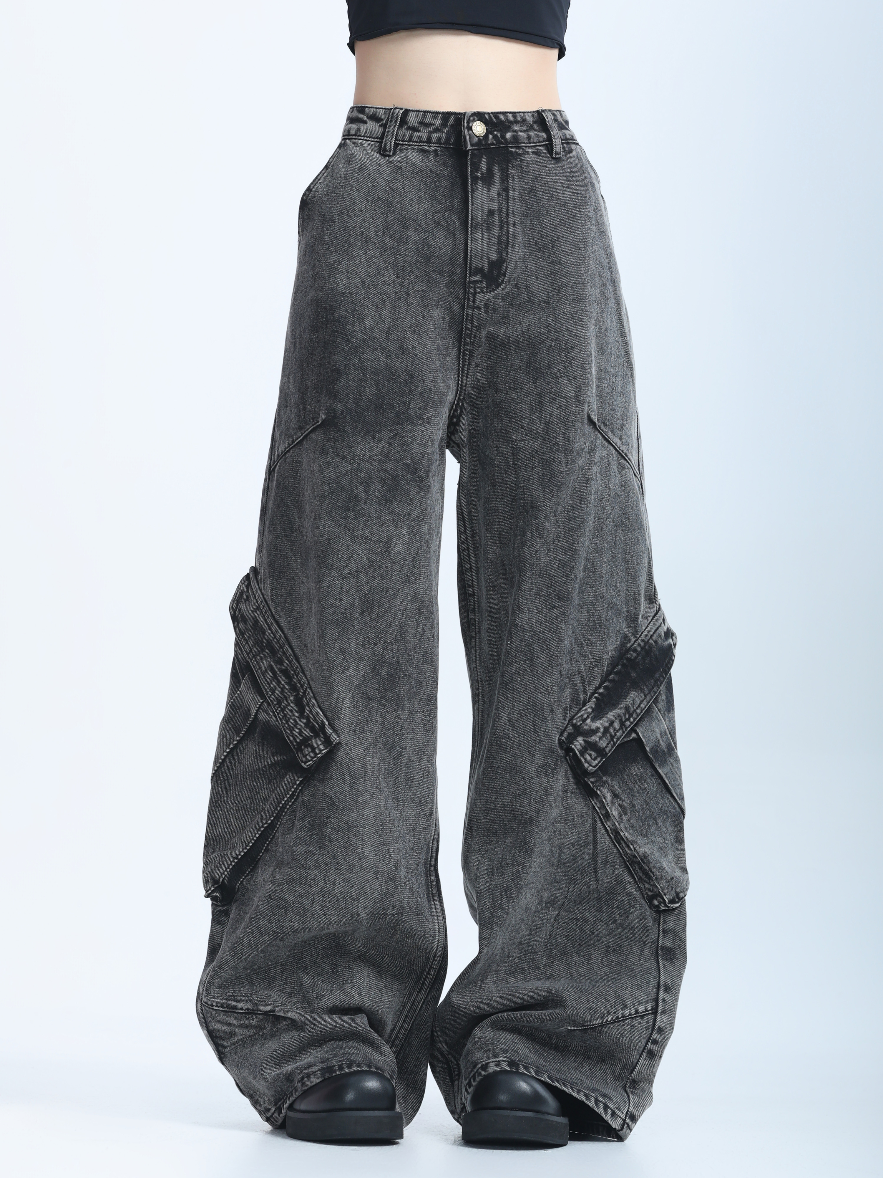American Retro Distressed Denim Wide-Leg Pants for Women - Ultra-Loose, Floor-Length, Heavy-Duty, Slimming Style