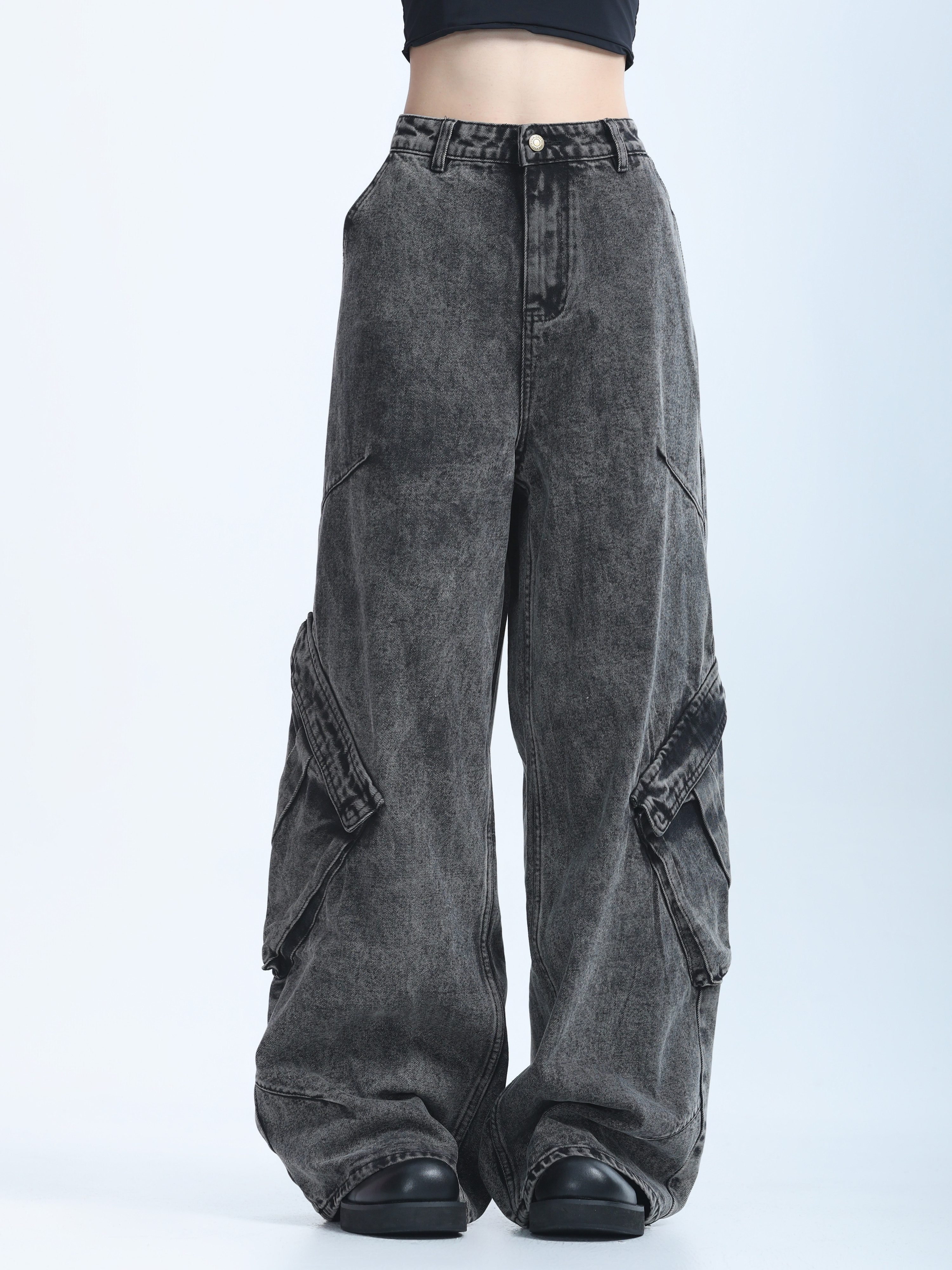 American Retro Distressed Denim Wide-Leg Pants for Women - Ultra-Loose, Floor-Length, Heavy-Duty, Slimming Style