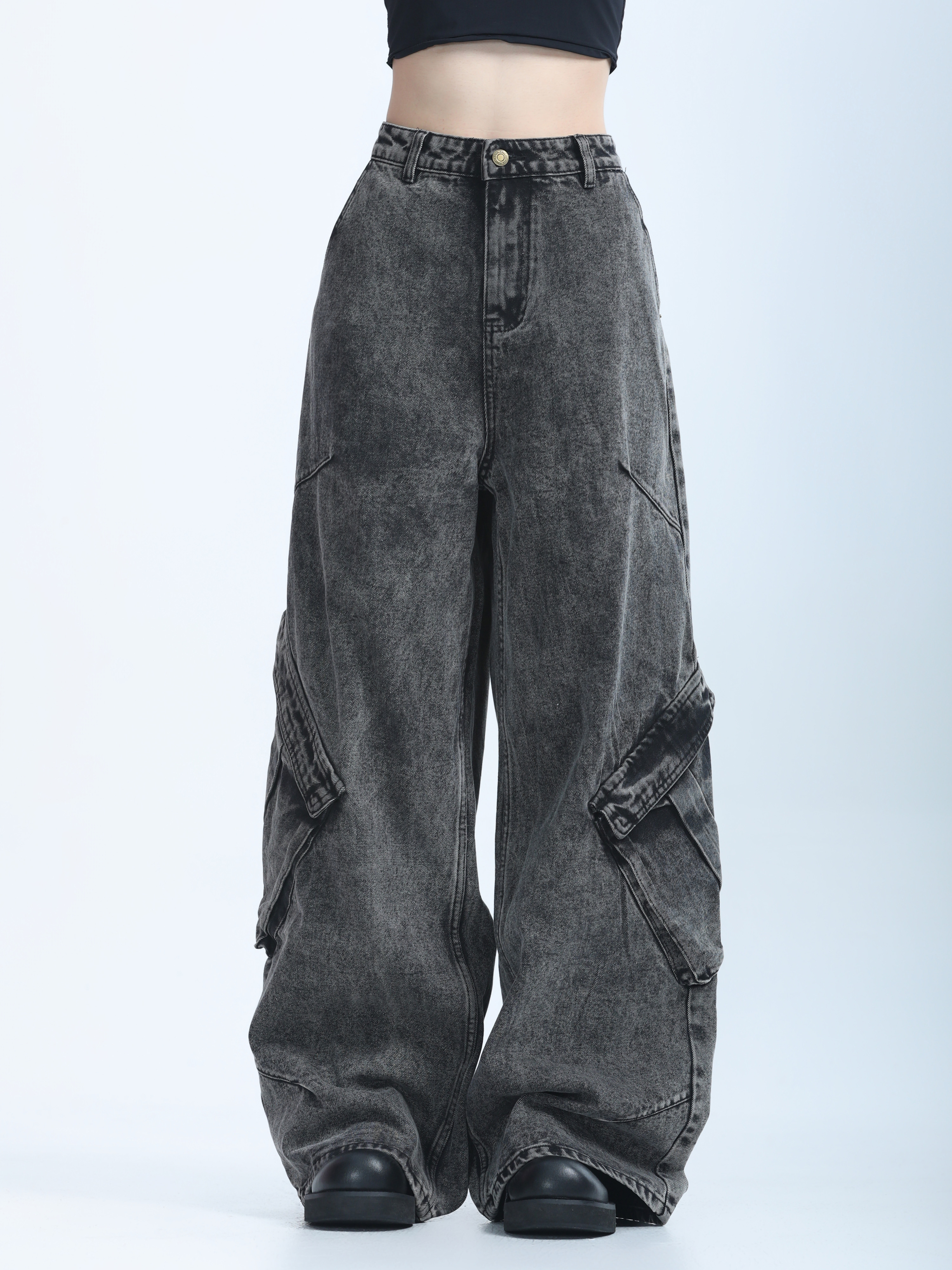 American Retro Distressed Denim Wide-Leg Pants for Women - Ultra-Loose, Floor-Length, Heavy-Duty, Slimming Style
