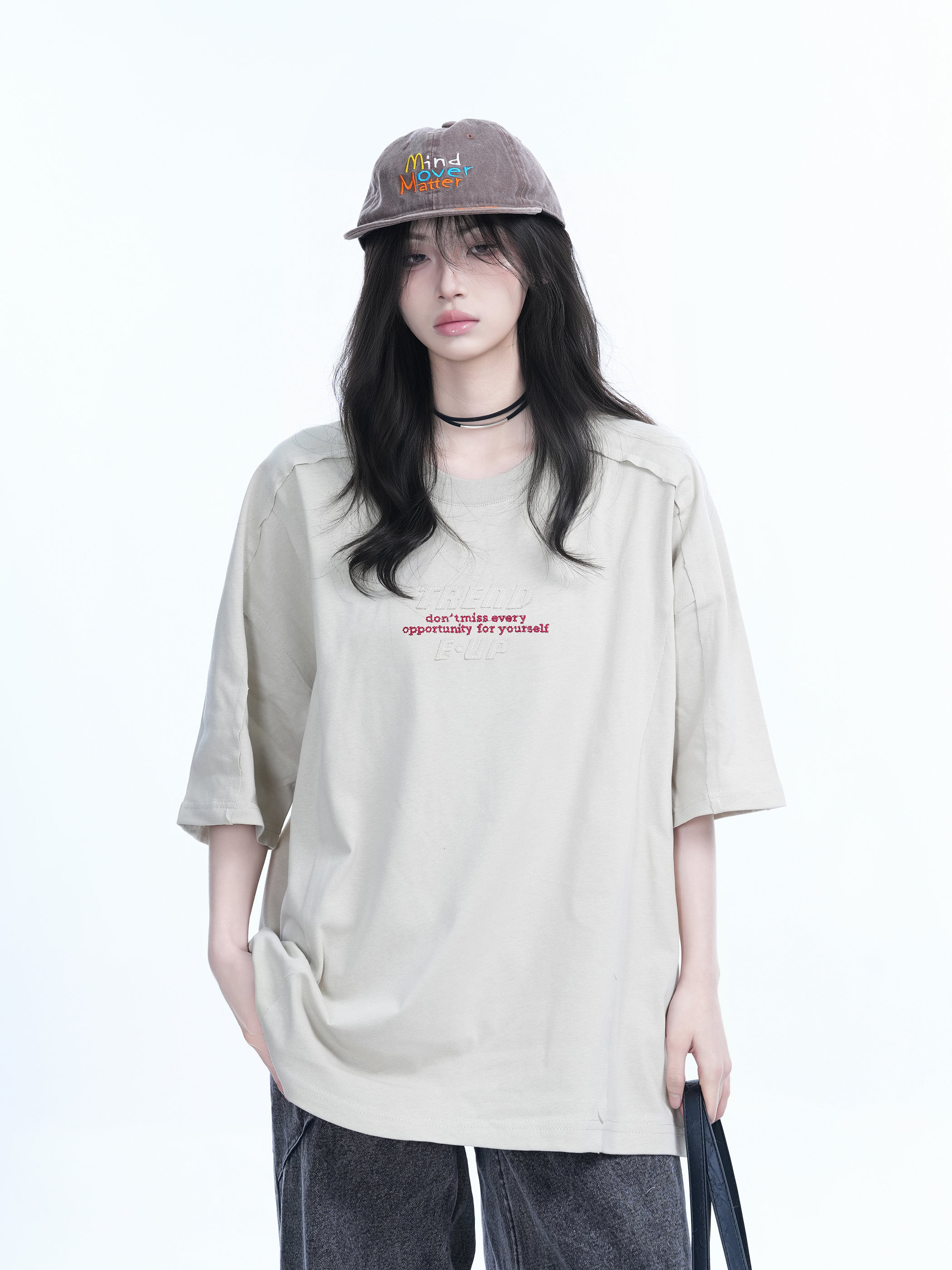 American Retro Embroidered Black Short-Sleeve T-Shirt for Women - Oversized Loose Fit, Trendy Summer Style