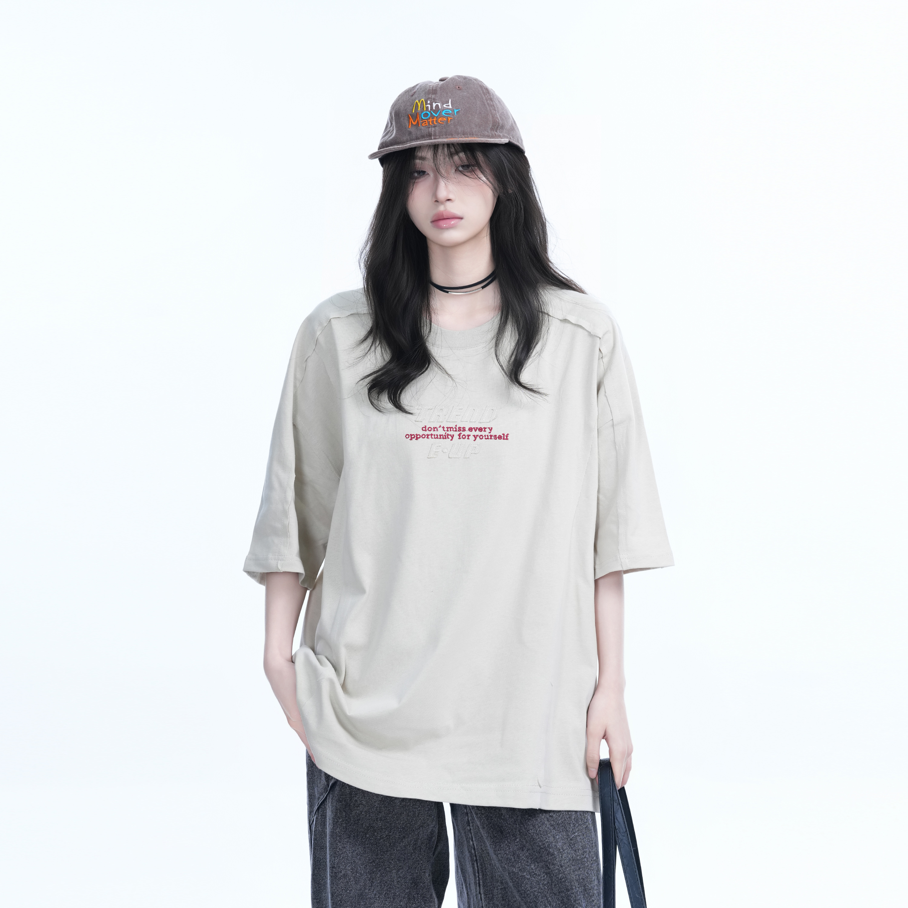 American Retro Embroidered Black Short-Sleeve T-Shirt for Women - Oversized Loose Fit, Trendy Summer Style