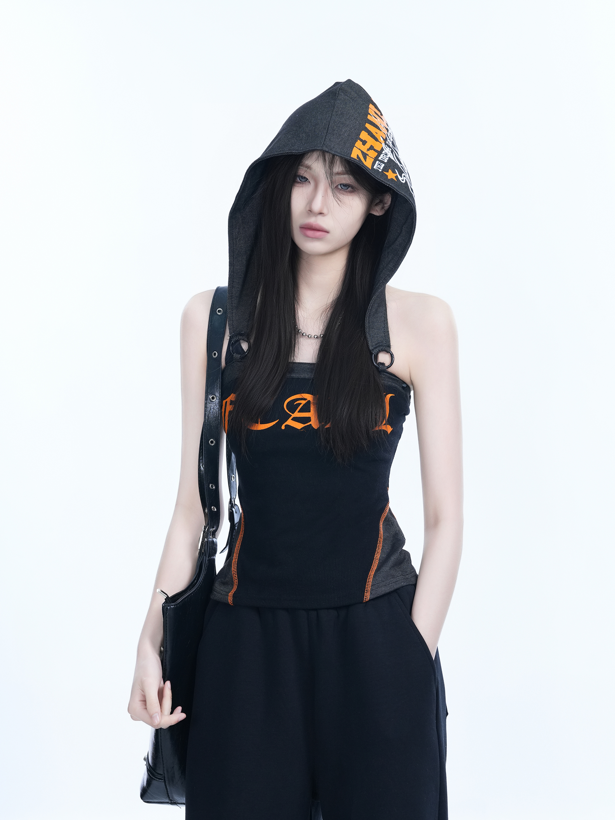 American Retro Hooded Tank Top for Women - Unique Fit, Slimming Design, Trendy Casual Style, Perfect for Summer Outings