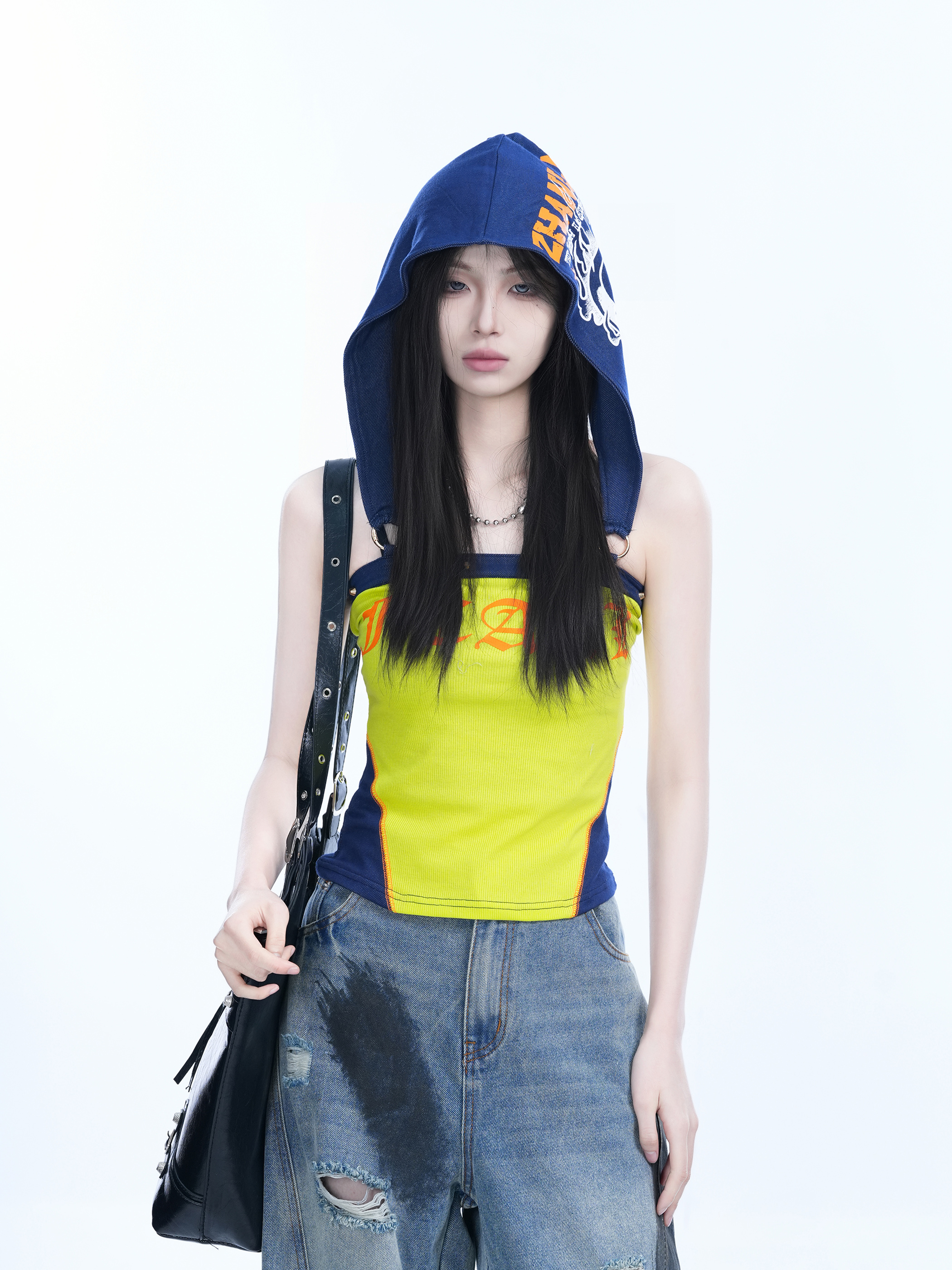 American Retro Hooded Tank Top for Women - Unique Fit, Slimming Design, Trendy Casual Style, Perfect for Summer Outings