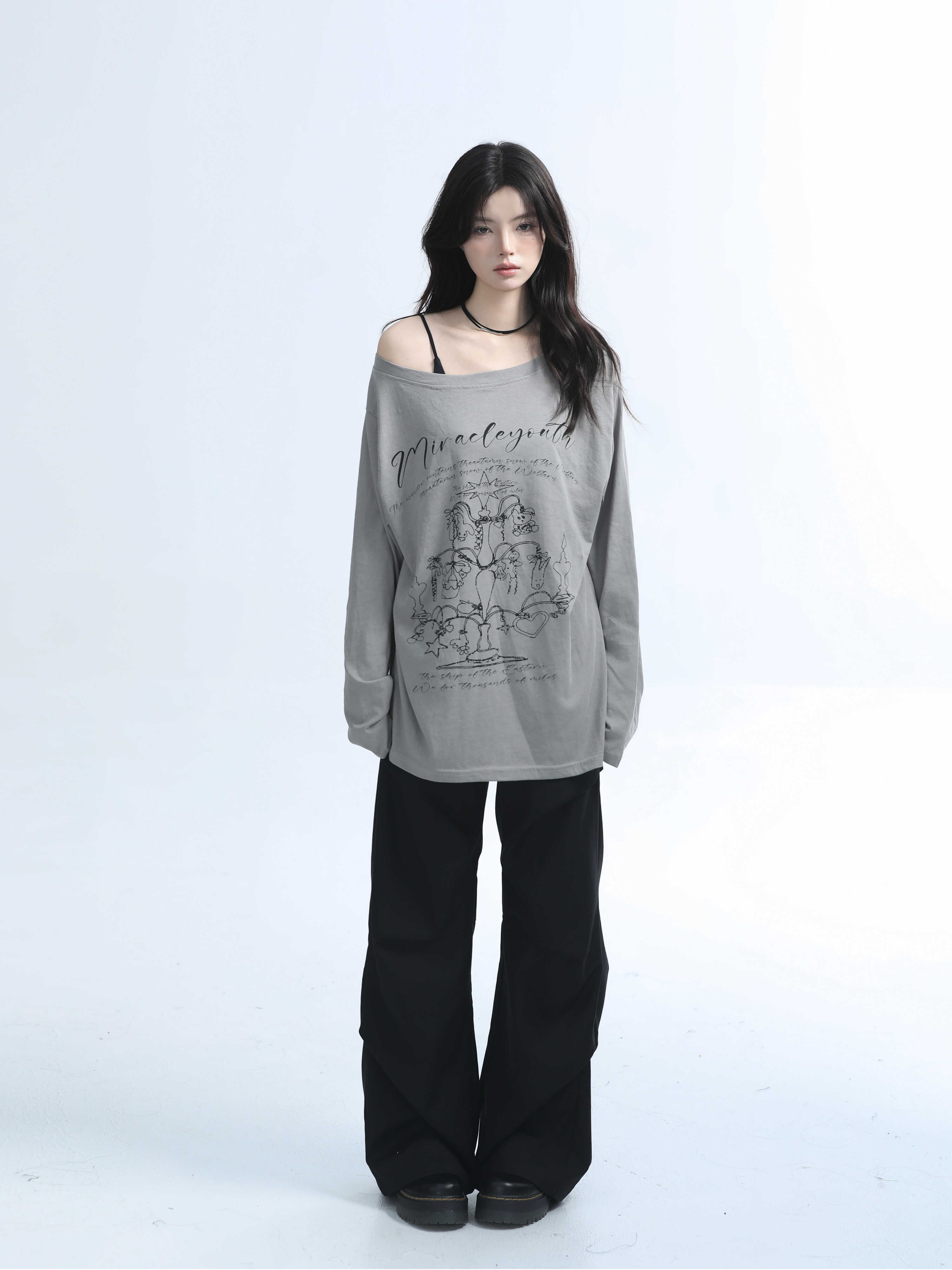 American Retro Off-Shoulder Long Sleeve T-Shirt for Women - Summer Thin Loose Cover-Up with Sun Protection, Casual Fit