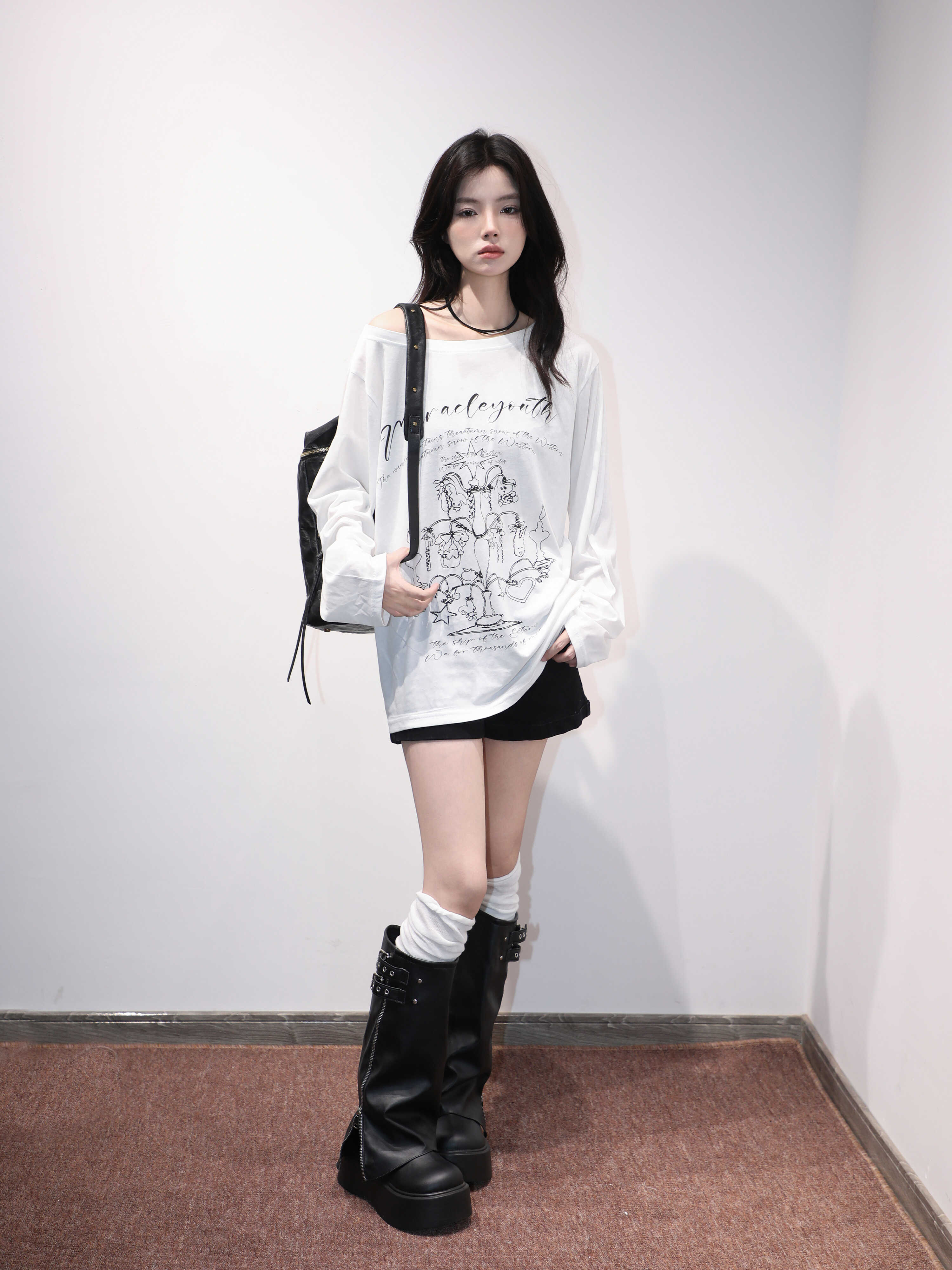 American Retro Off-Shoulder Long Sleeve T-Shirt for Women - Summer Thin Loose Cover-Up with Sun Protection, Casual Fit