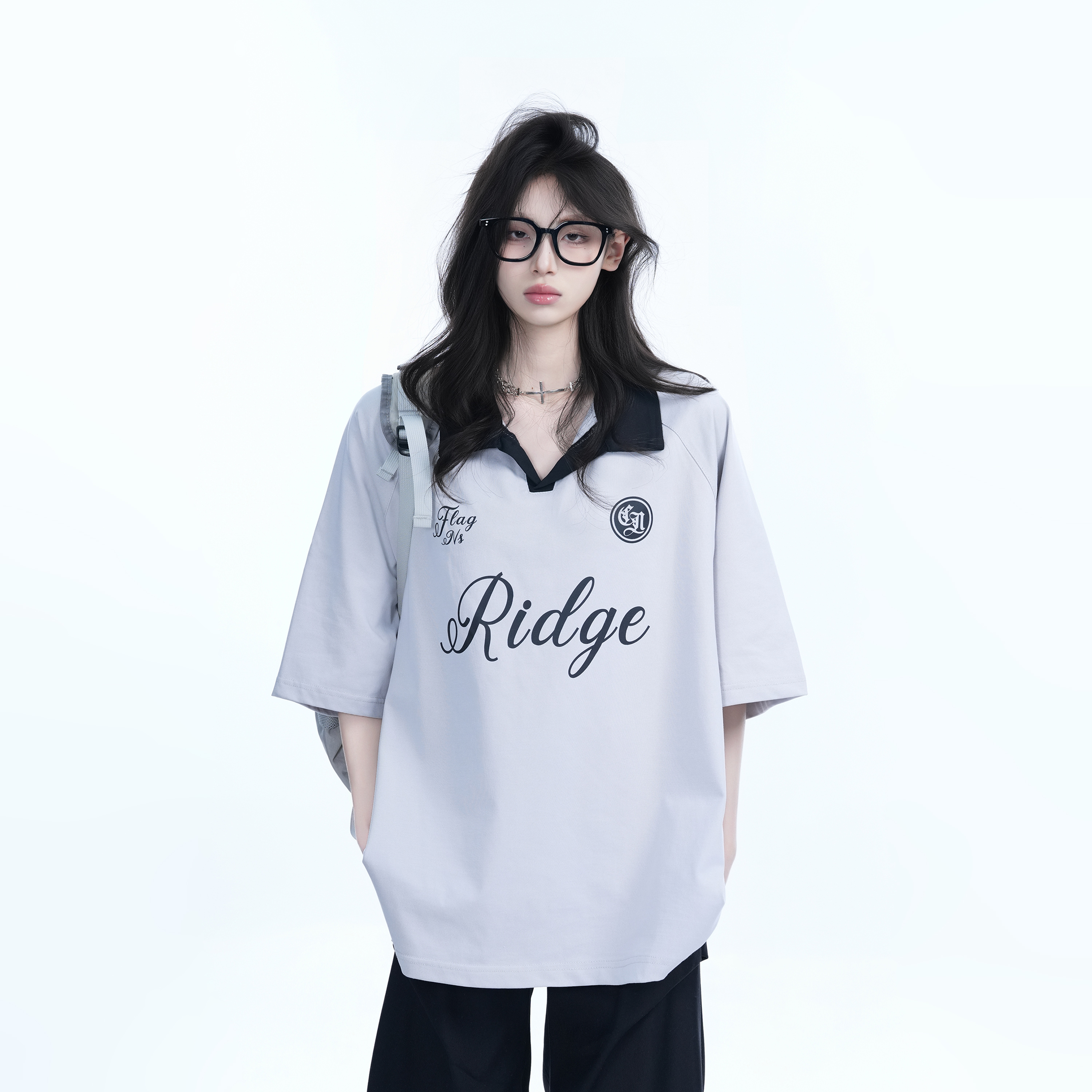 American Retro Oversized Short Sleeve T-Shirt for Women - Trendy Loose Fit with 'Sit and Eat Until the Mountains are Empty' Design