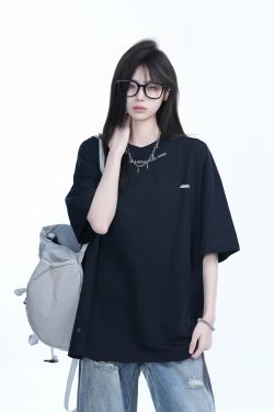 American Retro Oversized White Short Sleeve T-Shirt for Women - Summer Casual Loose Fit with 