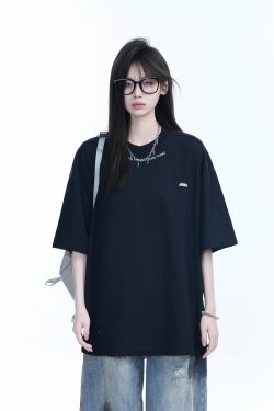 American Retro Oversized White Short Sleeve T-Shirt for Women - Summer Casual Loose Fit with 