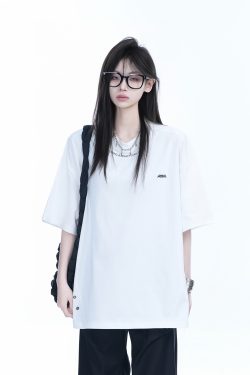 American Retro Oversized White Short Sleeve T-Shirt for Women - Summer Casual Loose Fit with 